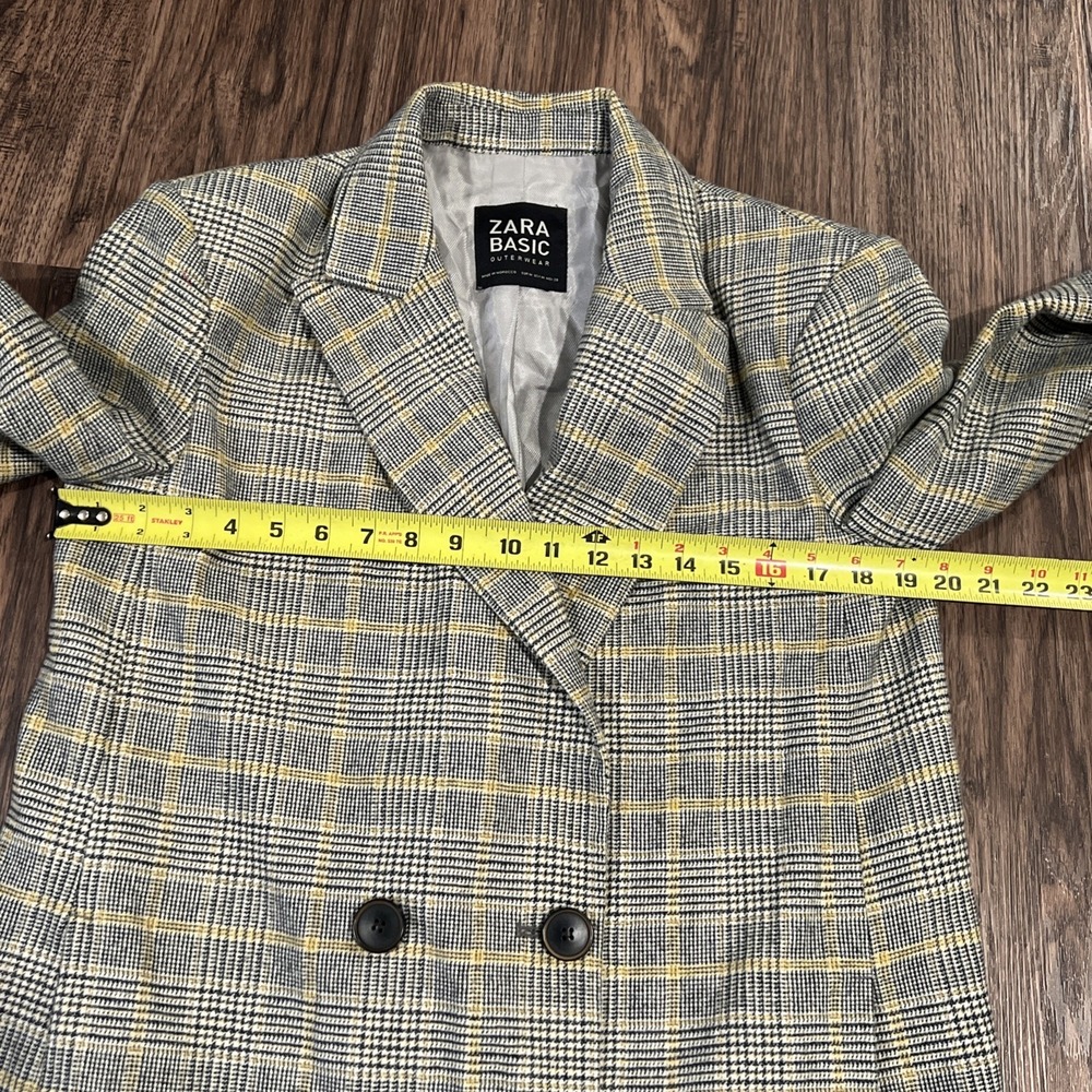 Zara Yellow grey check Checked Double Breasted Mid Length coat Size M - Picture 9 of 16